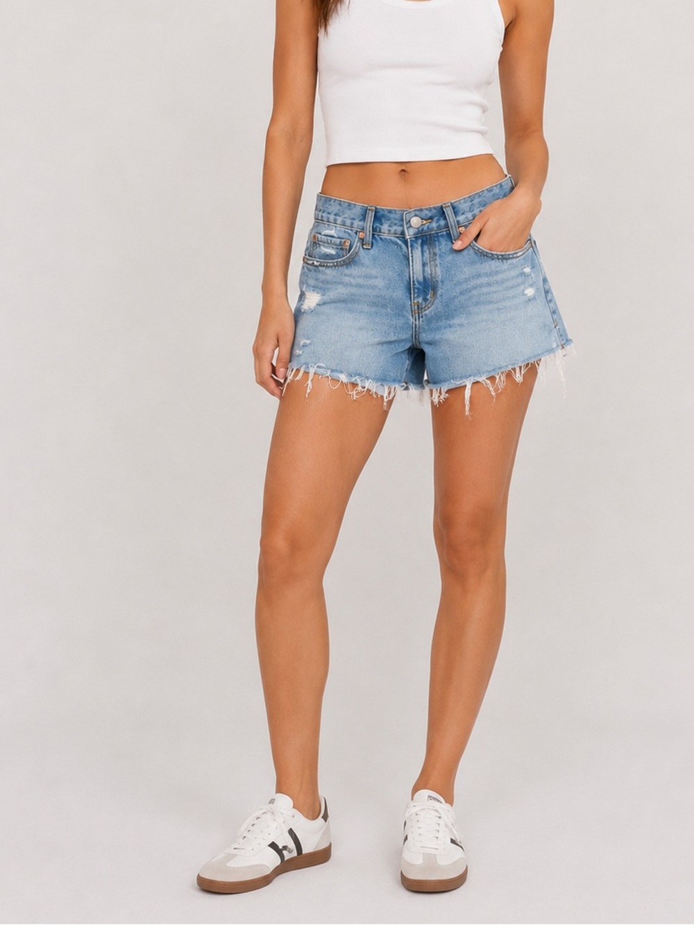 RSQ Vintage A-Line Cut Off Jean Shorts Women’s 30 Distressed Denim High Rise